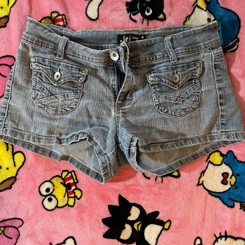 Lei Gray Jean Shorts Frayed Hem Casual